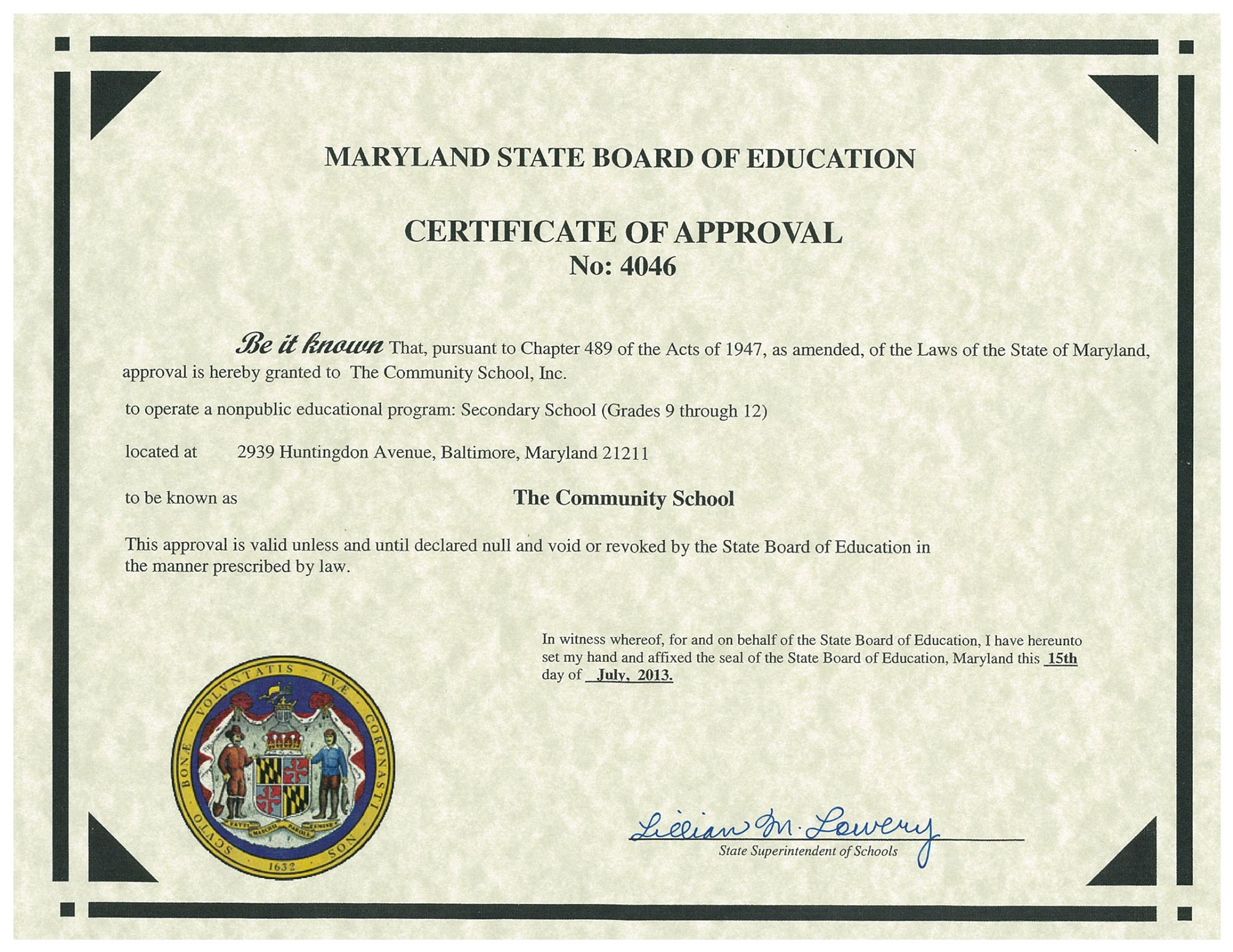 Diploma: Maryland High School Diploma